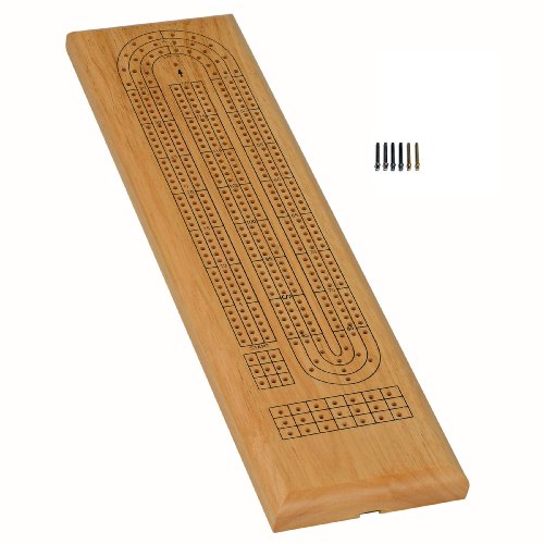 WE Games Classic Cribbage Set - Solid Wood Continuous 3 Track Board with Metal Pegs