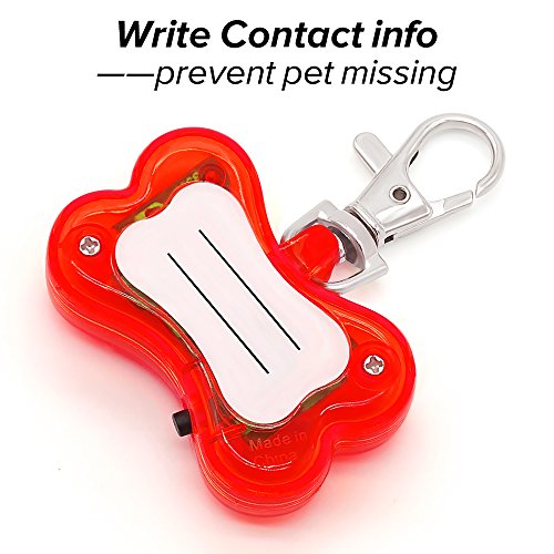 Higo Dog Collar Light, Safety LED Dog Tag for Night Walking, Glow Up Dog Lights for Collar Makes Your Small Medium Large Dogs& Cats Be Seen& Safe at Night (Red/Bone Shaped) - Thumbnail 3