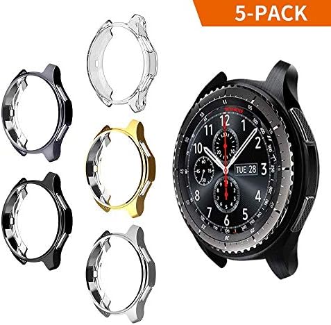 Case for Samsung Gear Galaxy/S3 Frontier SM-R760 & Classic, Soft TPU Plated [Scratch-Proof] All-Around Protective Bumper Shell for Samsung Gear Galaxy/S3 Watch 46mm 42mm (5 Packs, Galaxy 42mm)