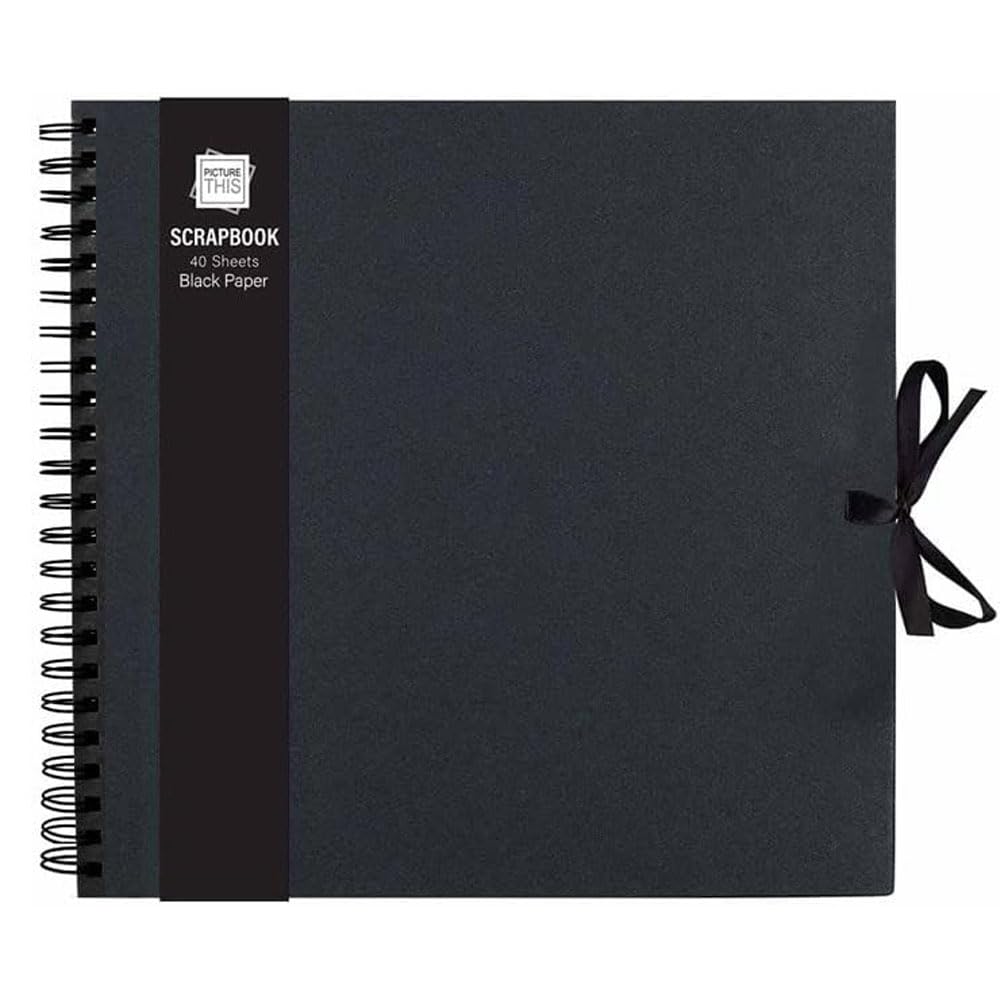 Sixstore Kraft Small/Medium/Large Square Scrapbook- Quality Kraft Paper Scrapbook with Ribbon (Black, Large 30cm x 30 cm - 40 Sheets)