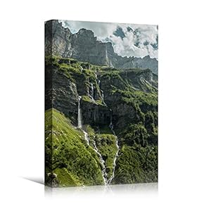 signwin Canvas Wall Art Mountain Waterfalls Landscape Multicolor...