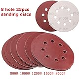 CynKen 25pcs 5 Inch 8 Holes Abrasive Sanding Discs Sanding Paper 800/1000/1200/1500/2000 Grit Sandpapers