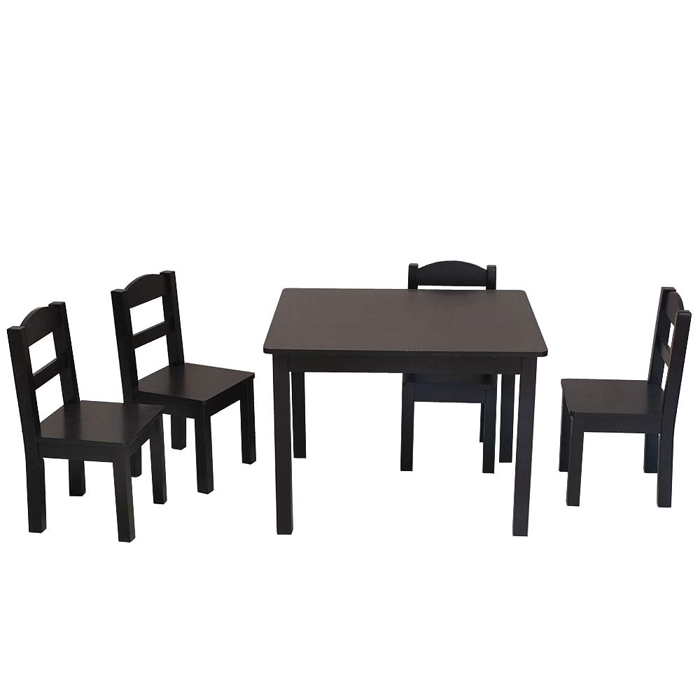 Black Teeker Kids Wood Table and 4 Chair Set,5 Pieces Set Includes 4
