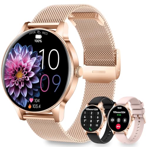 Fitdafit Reloj Inteligente Mujer, 1.27" HD Smartwatch Mujer con Llamadas Bluetooth, IP68 Impermeable Smart Watch con Monitor Sueño, Podómetro, Pulsómetro, 110+ Deportes Relojs Salud para Android iOS