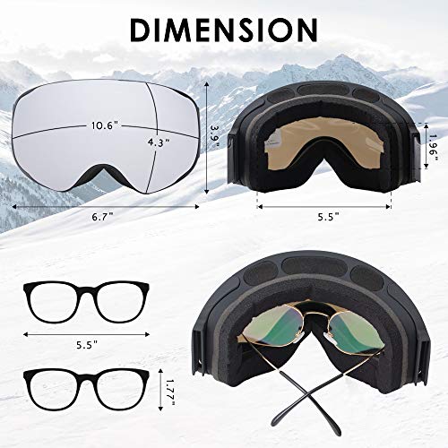 UTOBEST Anti Fog Ski Goggles for Men Women Cozy Windproof OTG Snowboard Goggles with 100% UV Protection Unisex Snow Shield Goggle Spherical Dual Lens Anti-Glare Design for Skiing Skating Outdoor Sport