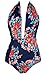 COCOSHIP Red Pink & Navy Blue Antigua Floral Retro One Piece Backless Bather Swimsuit Pin Up Swimwear Maillot L(FBA)
