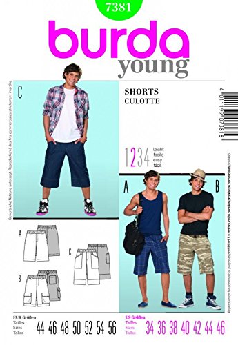BurdaYoung Pattern 7381 Men's Casual Summer Shorts, Size 34 - 46