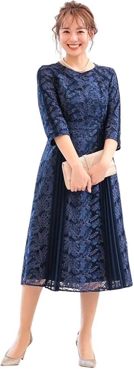 Amazon Co Jp Nissen ニッセン パーティードレス ワンピースドレス 部分プリーツ使い刺繍レースワンピースドレス 結婚式 二次会 お呼ばれ対応 大きいサイズ有 服 ファッション小物