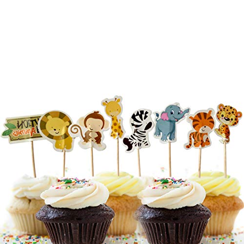 image for MUMULULU Jungle Safari Animal Cupcake Toppers Picks - 62pcs Animal The