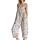 HERCHA Womens Floral Print Jumpsuit Oversized Summer Sleeveless Wide Leg Casual Rompers Spaghetti Strap Vacation Overalls