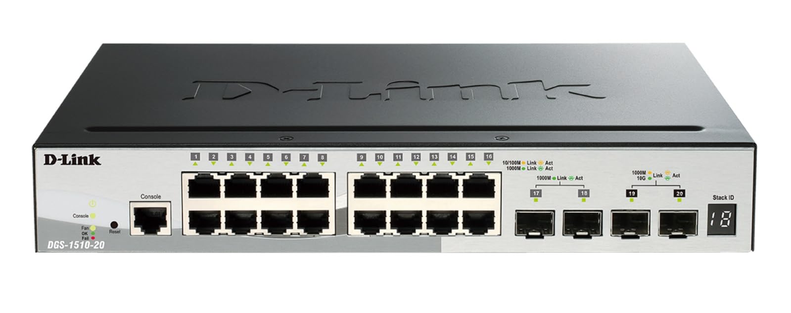 D-Link 20-Port Gigabit SmartPro Stackable Switch Including 2 10G SFP+ Ports DGS-1510-20, Black