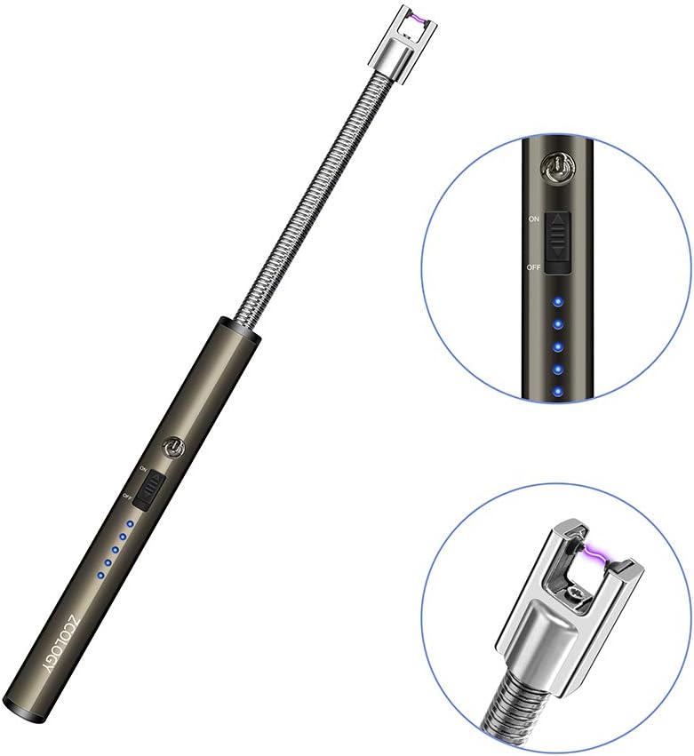 ZCOLOGY Candle Lighter, Electric Arc Lighter with Long Flexible Neck, Windproof USB Rechargeable Lighter Flameless, with Safety Switch for BBQ, Grill, Camping, Kitchen, Fireworks