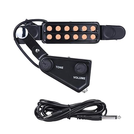 keleide Schallloch Tonabnehmer 12-Loch Akustikgitarre Magnetwandler W/Kabel mit Klangregler