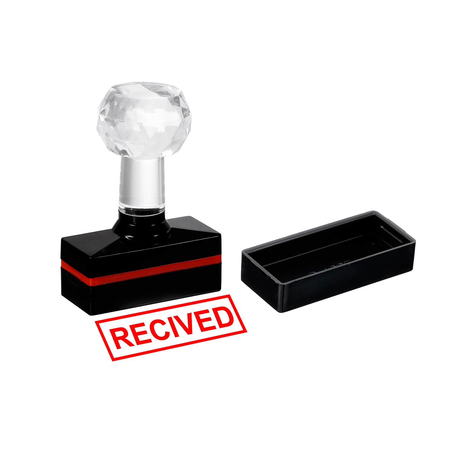 PATIKIL Received Stamp Self Inking, Red Ink Office Stamps Pre Inked Message Stamp Refillable Business Stamp, Black