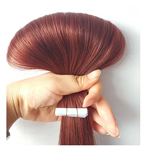 Dark Auburn Tape in Hair Extensions Human Hair, Copper Red 33 Silky