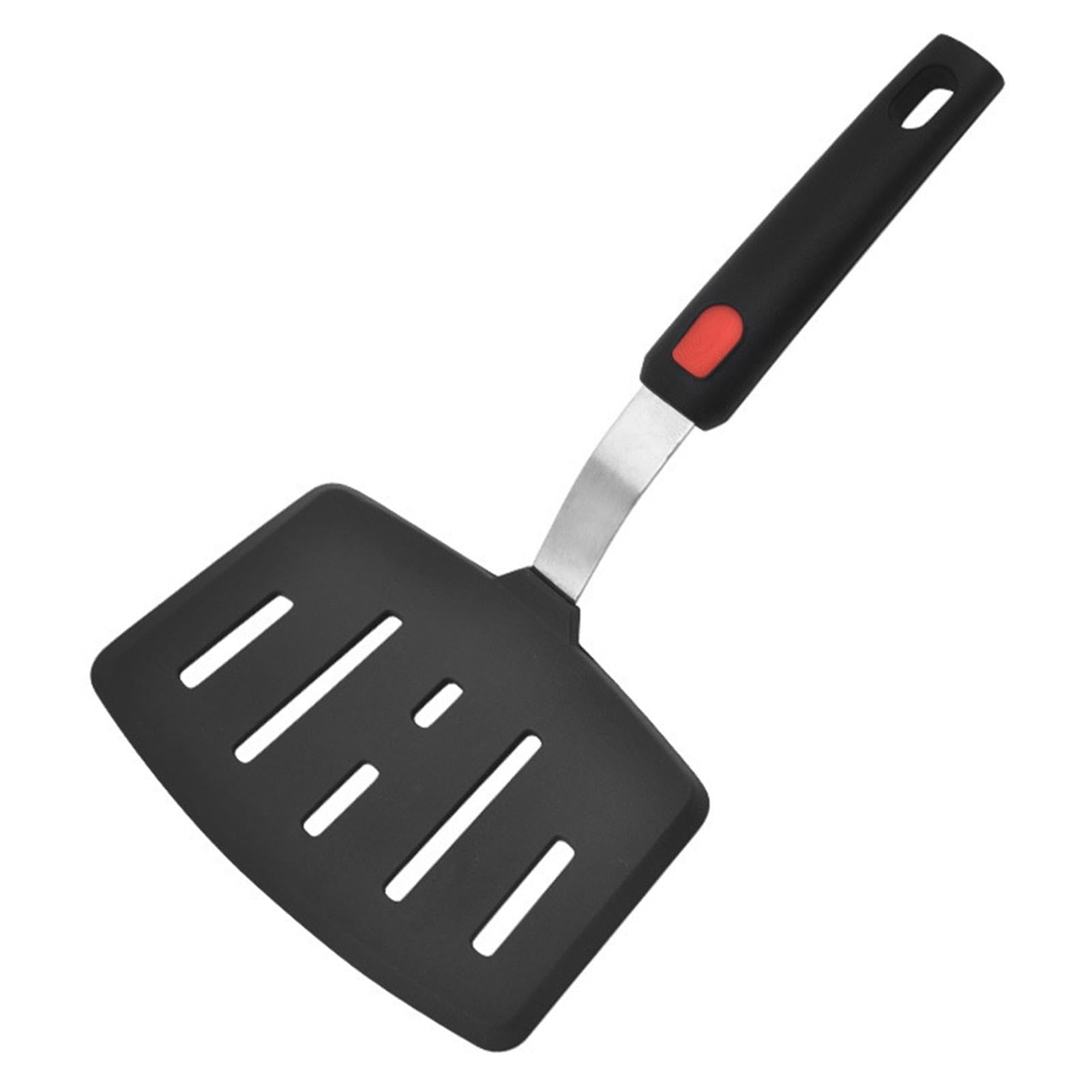 Black Silicone Spatula Turner - Wide Pancake Fish Egg Spatula, Slotted, 10.63 x 5.98 inch
