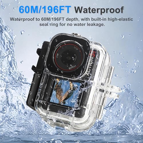 FitStill 196FT/60M Waterproof Case&3 Filters&Floating Hand Grip Stick Set Compatible for DJI Osmo Action 5 Pro Action 4 Action 3,Snorkeling Surfing,Wakeboarding Protective Cover Shell Accessories Kit