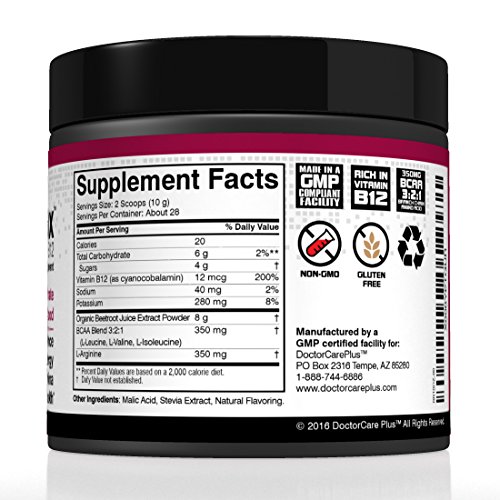 BeetVO2Max Organic Beet Root Juice Powder + BCAA Amino Acids, Vitamin