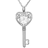 WSX Heart Key Birthstone Necklace for Women 925 Sterling Silver Love Key Pendant with Birthstone Valentine's Day Anniversary Jewelry Gift for Her