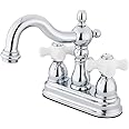 Kingston Brass KB1601PX Heritage 4-Inch Centerset Lavatory Faucet with Porcelain Cross Handle, Polished Chrome