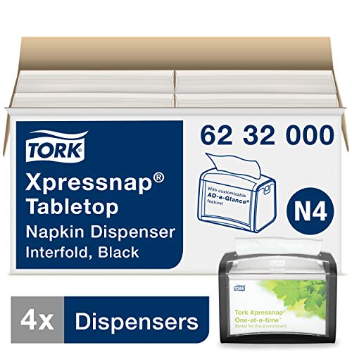 Tork 6232000 Xpressnap Tabletop Napkin Dispenser, 6.1" Height x 7.9" Width x 5.9" Diameter, Black (Case of 4 Dispensers) for use with Tork DX900, DX906E, DX990, 908EX or 13680