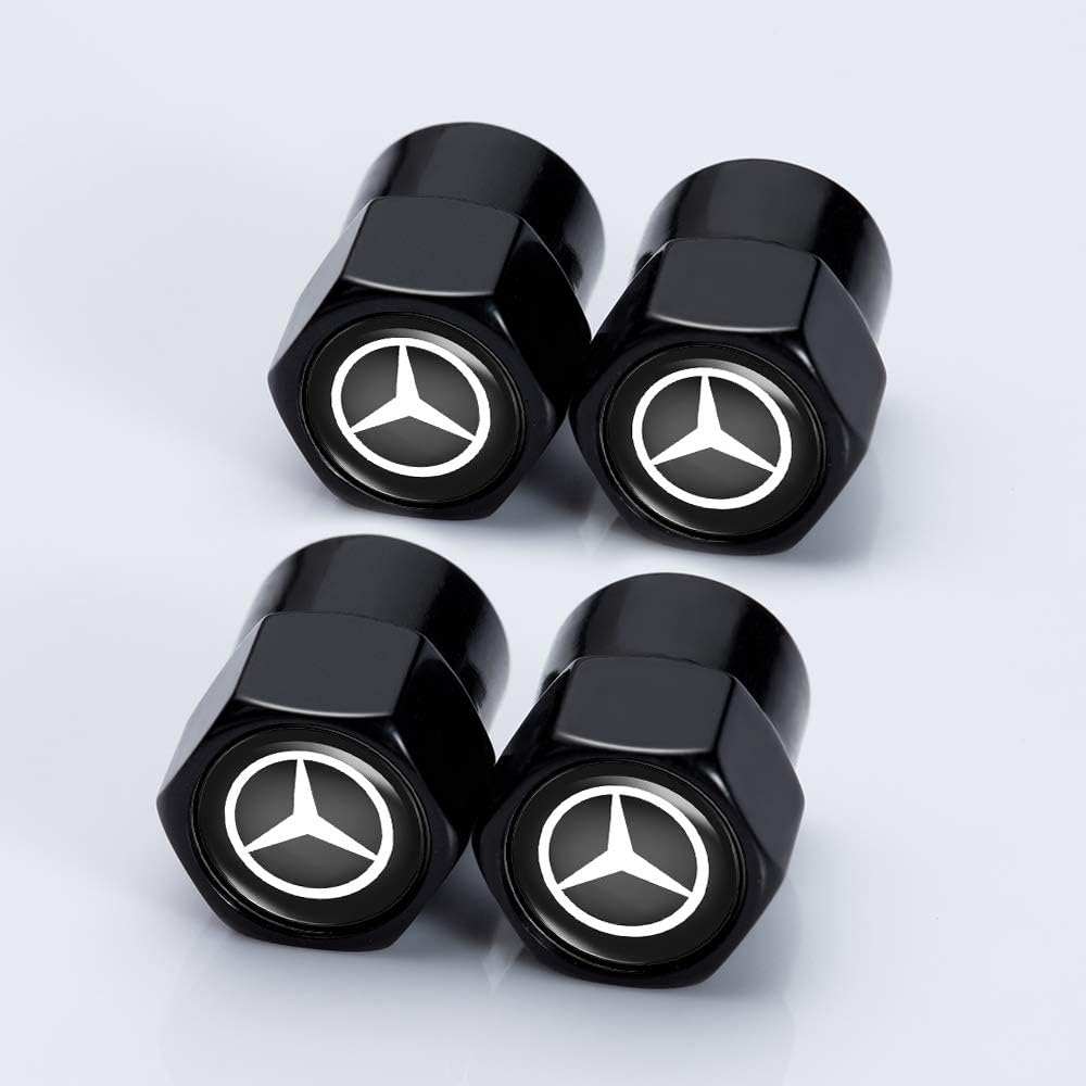 Jazzshion 4 Pcs Metal Car Wheel Tire Valve Stem Caps for Mercedes Benz C E S M CLS CLK GLK GL A B AMG GLS GLE Logo Styling Decoration Accessories