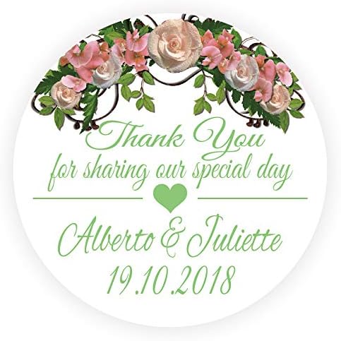 LYLY 50 pcs Personalised Stickers Thank You for Sharing Our Special Day - 4 cm Diameter Round Marriage Wedding Decorate Baptism Birthday Christmas Invitation Favors Envelope Seals > Green