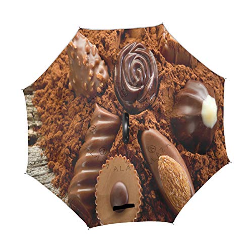 Reverse Umbrella Valentine's Day Chocolate Stylish Inverted Umbrella Reversible for Golf Car Travel Rain Outdoor Black - Thumbnail 2