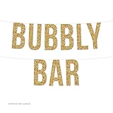 Andaz Press Real Glitter Paper Pennant Hanging Banner, Bubbly Bar, Gold Glitter, Includes String, 1-Set, Alcohol Open Bar Champagne Bridal Shower Wedding Decorations