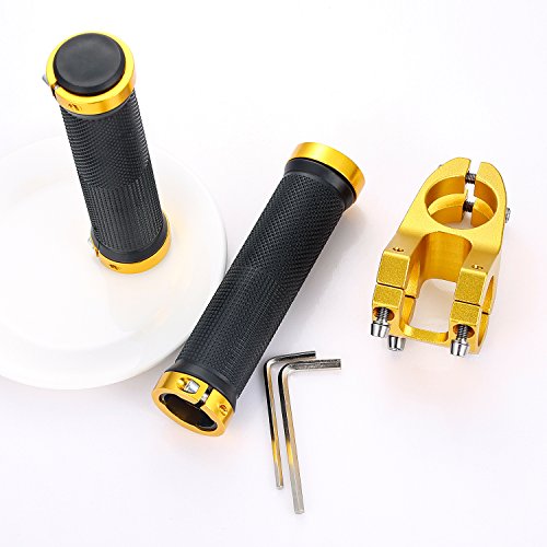 PGMJ Aluminum Alloy 31.8 Stem 45mm Bike Stem Mountain Bike Stem Short BMX Parts Road Bike, Bicycle, BMX, MTB, Fixie Gear, Cycling Short Handlebar Stem and 1 Pair Bike Handle Bar Grips (Gold) - Thumbnail 5