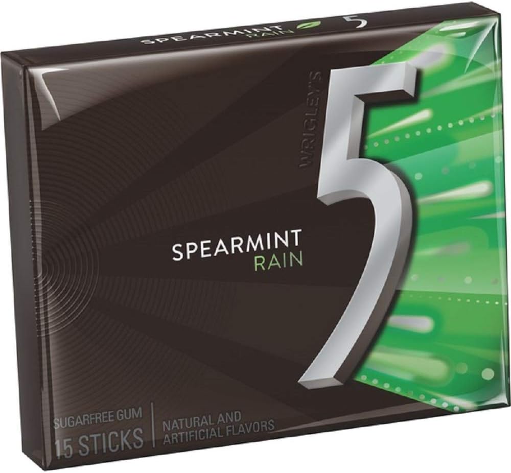 5 Gum Spearmint Rain Sugarfree Gum, 15 piece (28 pack) (15 Piece (28 Pack))