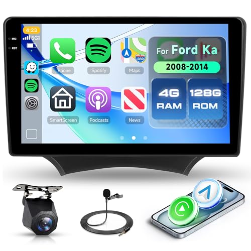 Rimoody 4G+128G Android Autoradio per Ford Ka 2008-2014 9" Schermo IN-CELL HD Touchscreen Radio Auto Carplay Android Auto Senza Fili FM/RDS/EQ WiFi Navi GPS Bluetooth Comandi al Volante Retrocamera