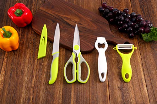 Kitchen Knife and Scissors Set by WELLSTAR, Heavy Duty Multi-Purpose Food Shears and Ultra Sharp Utility Knife with Safety Blade Cover, 3pc Food Grade Stainless Steel Cutlery Peeler Set - Thumbnail 4