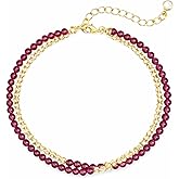 Gold Beaded Gemstone Bracelets for Women, Topaz Aquamarine Garnet Lapis Lazuli Malachite Bracelets, Dainty Stackable Stone Beaded Bracelets with Adjustable Chain, 14K Gold Plated Boho Layered Bracelets