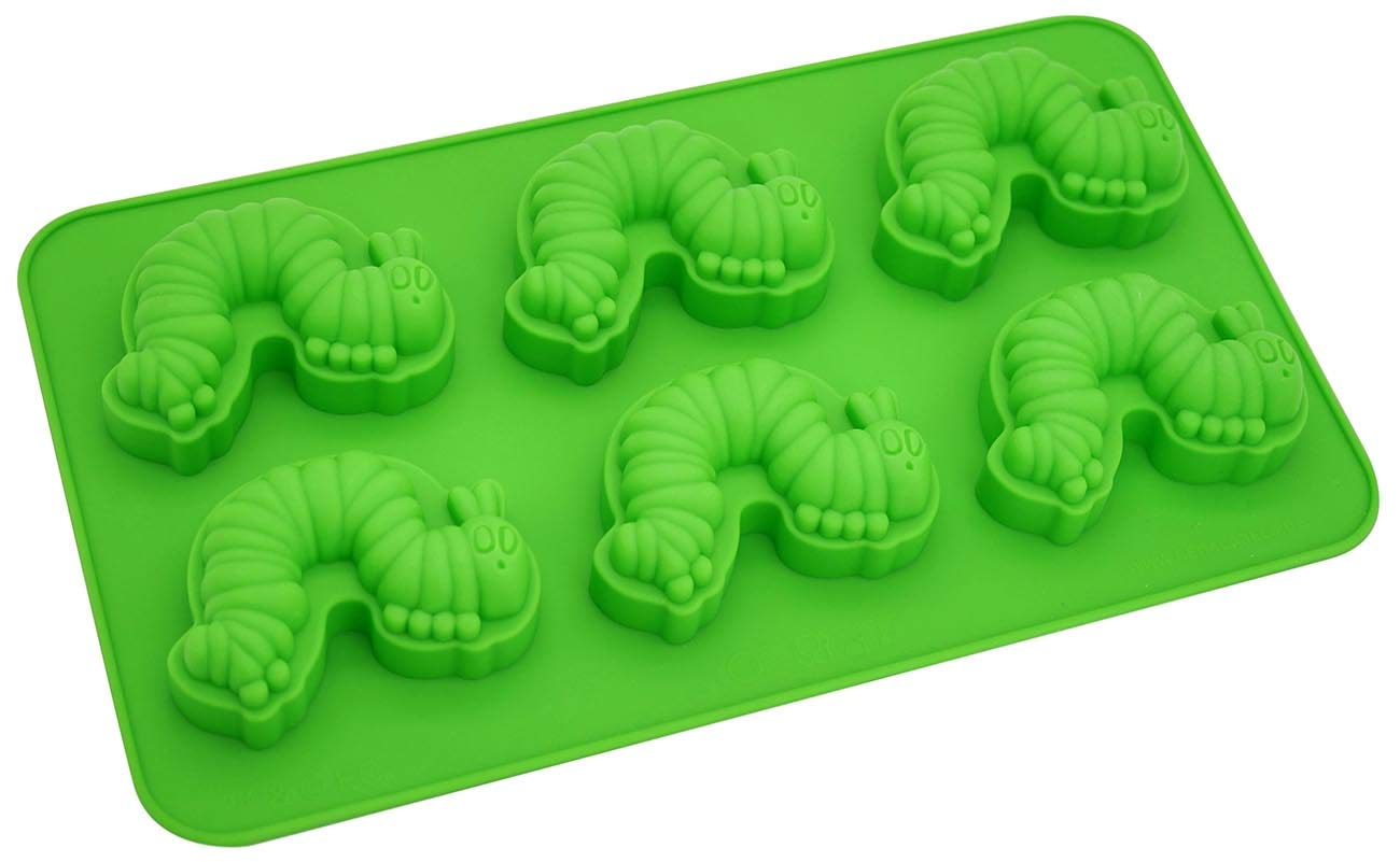 Gedalabels Muffin pan Caterpillar Nimmersatt 27x18x3cm in green, Silicone, 27 x 18 x 3 cm