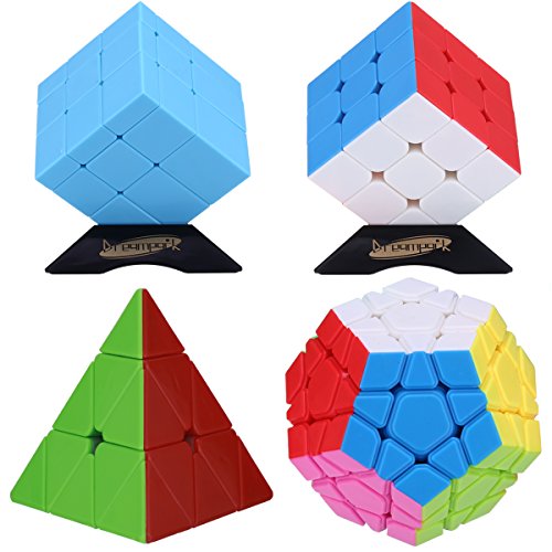 Dreampark 4-Pack Populer Stickerless Magic Cube Puzzle - Includes 3x3x3 Magic Cube, Megaminx Cube, Pyramid Cube and Mirror Cube