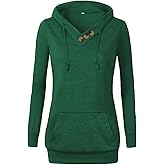 VOIANLIMO Women's Sweatshirts Long Sleeve Button V-Neck Pockets Pullover Hoodies