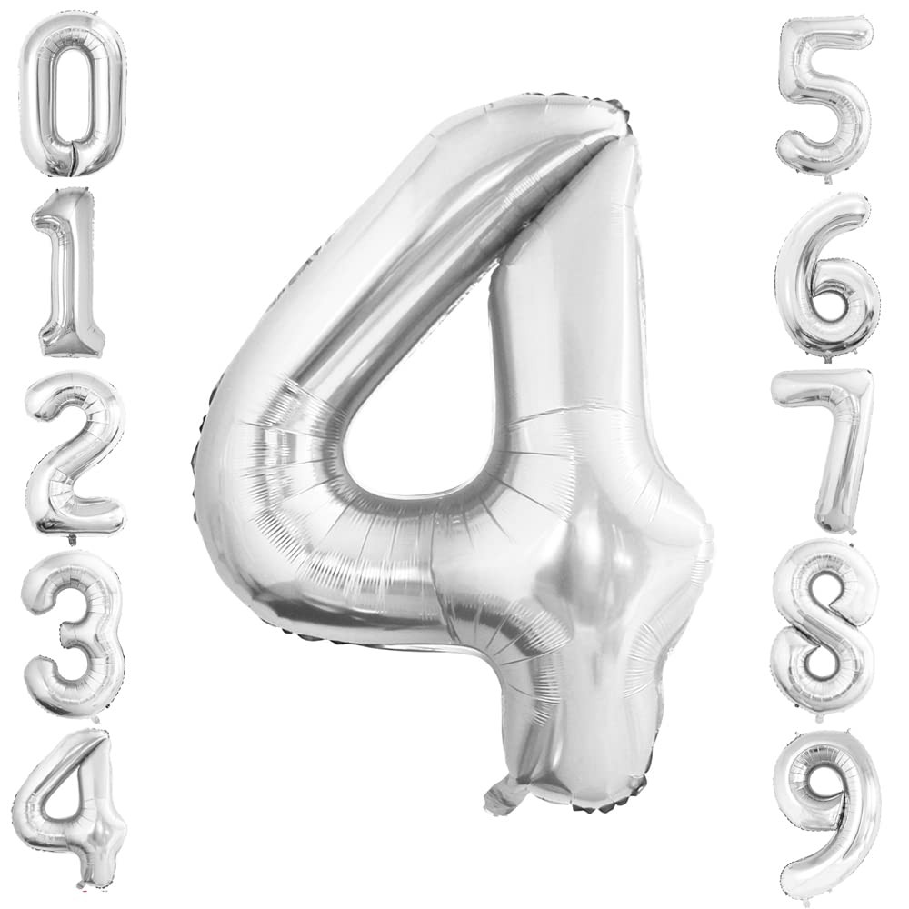GOER Silver Foil Balloons Number 4,Huge Number