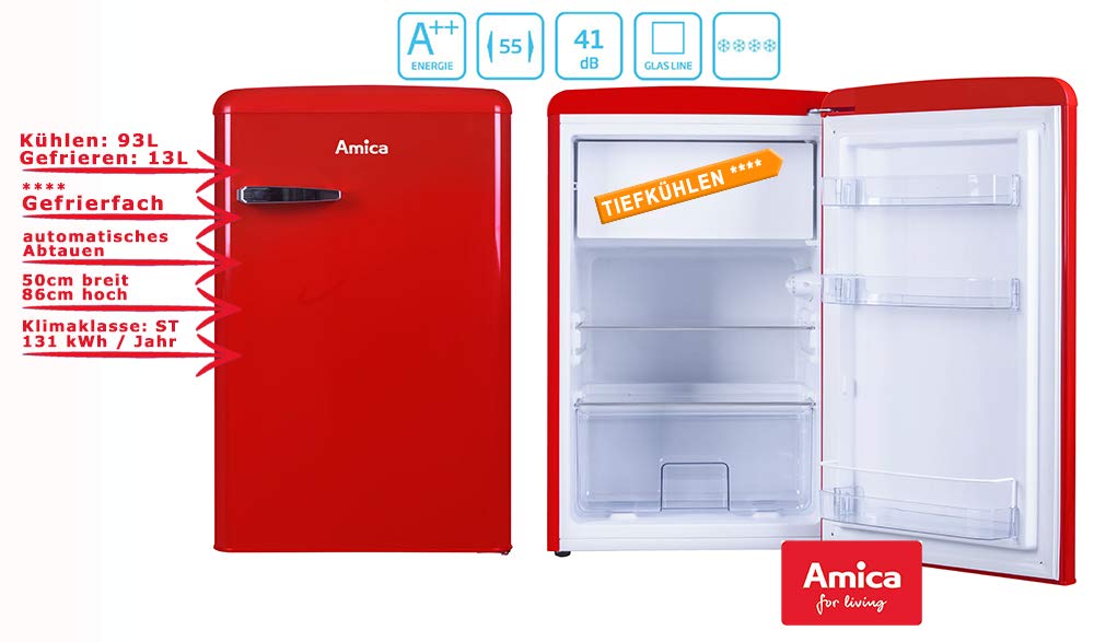 Amica Retro Frigorífico Rojo KS 15610 R A + + 106 L, con ...