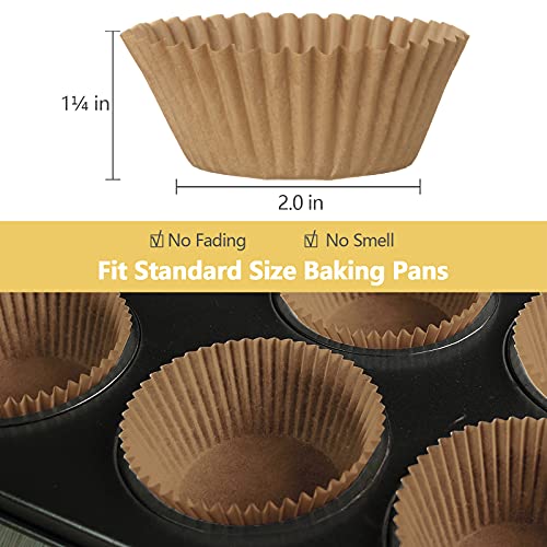 Natural Cupcake Liners Standard Size for Baking, 200 Count Nonstick