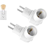 Borju Plug in Light Socket [2-Pack], Outlet to Socket Adapter, 360&deg; Rotatable Plug with On/Off Switch, ETL Listed, White