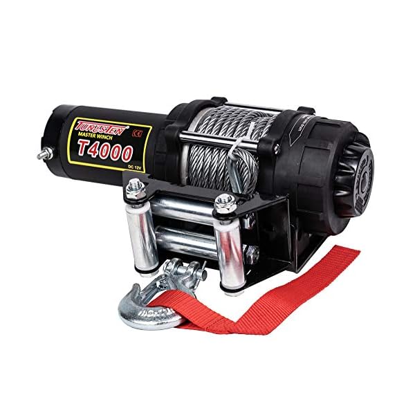 Tungsten4x4 T4000 1.9 HP ATV/UTV Electric Utility Cable Winch with Roll Fairlead, 4000 lbs