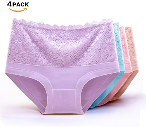 BOSSXIN 4 Pack Womens Plus Size Sexy Lace Panties Cotton Briefs Underwear For Women-L