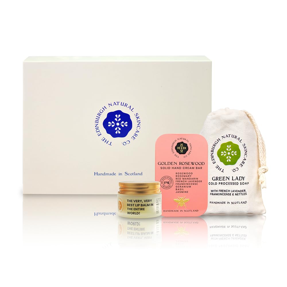 Luxury Skincare Gift Set – Golden Rosewood | Hand Cream Bar, Porridge & Honey Soap, Lip Balm | 100% Natural & Handmade in Scotland | Pamper Gift for Women & Men — image 1