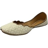 Stop n StyleCream Punjabi Jutti for Women Thread Work Handmade Shoes Indian Juttis Flat Mojari