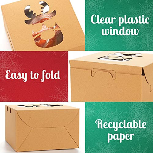 TOXOY Christmas Kraft Cookie Boxes, 18 PCS Christmas Treat Boxes with Window Mini Christmas Bakery Boxes Holiday Xmas Cake Box for Pastries Cookies Small Cakes