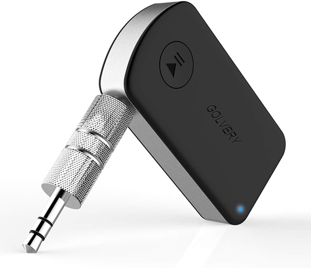 Golvery Bluetooth Receiver with Mic, Mini Bluetooth Car Aux Adapter with Volume Control, Portable Wireless Music Adapter for Car Stereo Home Audio System
