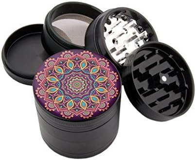 Love Child Mandala - Custom Premium Spice &amp; Herb Grinder - Four Piece with Pollen Catcher - (2.25", Black) - Zip Grinders