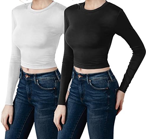 Pack n Pick Womens Basic Long Sleeve Crop Top (2 Pack)