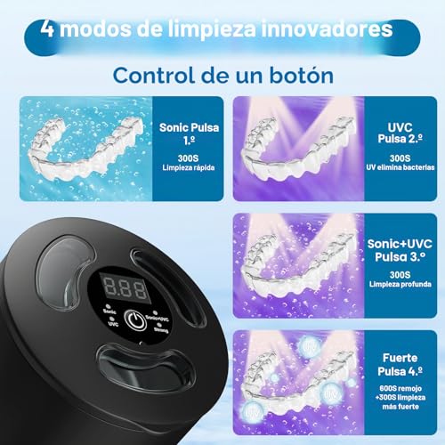 Ultrasonic Cleaning Device with UV Sterilization, 45KHz High Frequency, 4 UV Cleaning Modes, 200ml Teeth Cleaning Tank, Retainer, Night Rails, Aligners